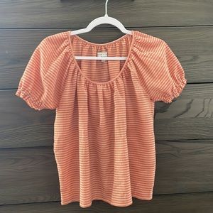 Madewell Texture & Thread Peasant Top Burnt Orange Stripe Sz S